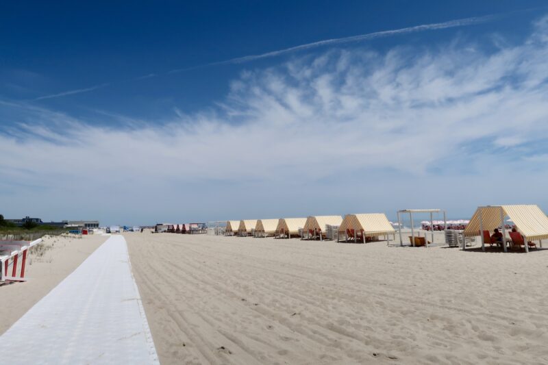 The accessible beach path and beach tents 