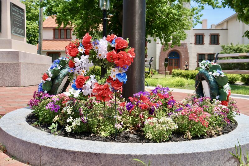 Red, white, and blue flowers for Fourth of July at Soldiers and Sailors Park