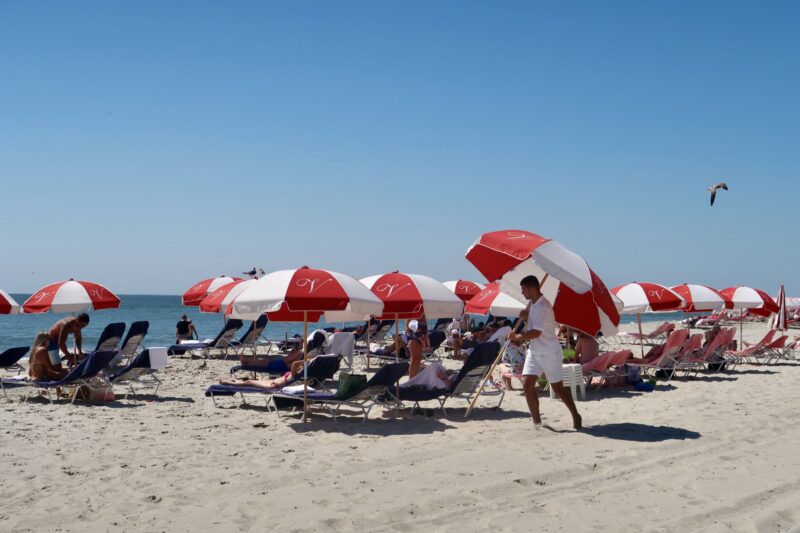 Virginia Hotel umbrellas on the beach