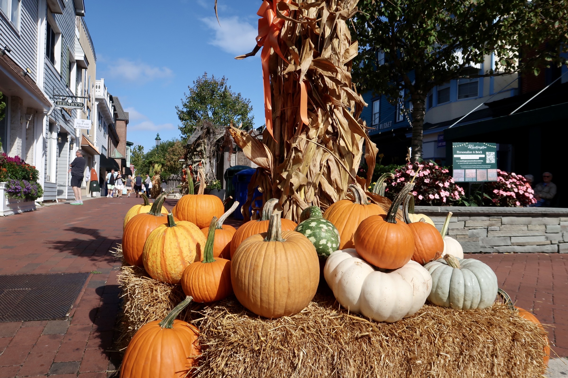 Pumpkins on a hay stack on the Washington Street Mall