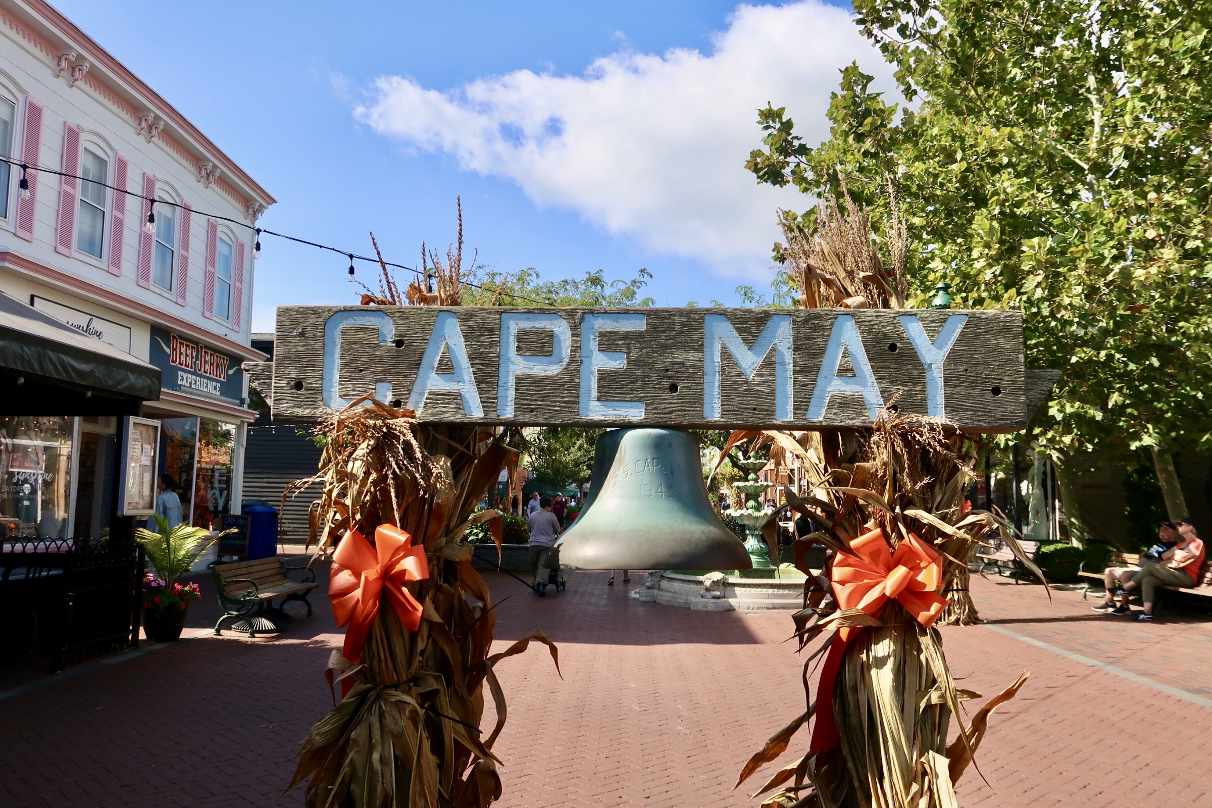 The Cape May bell decorated for fall on the Washington Street Mall