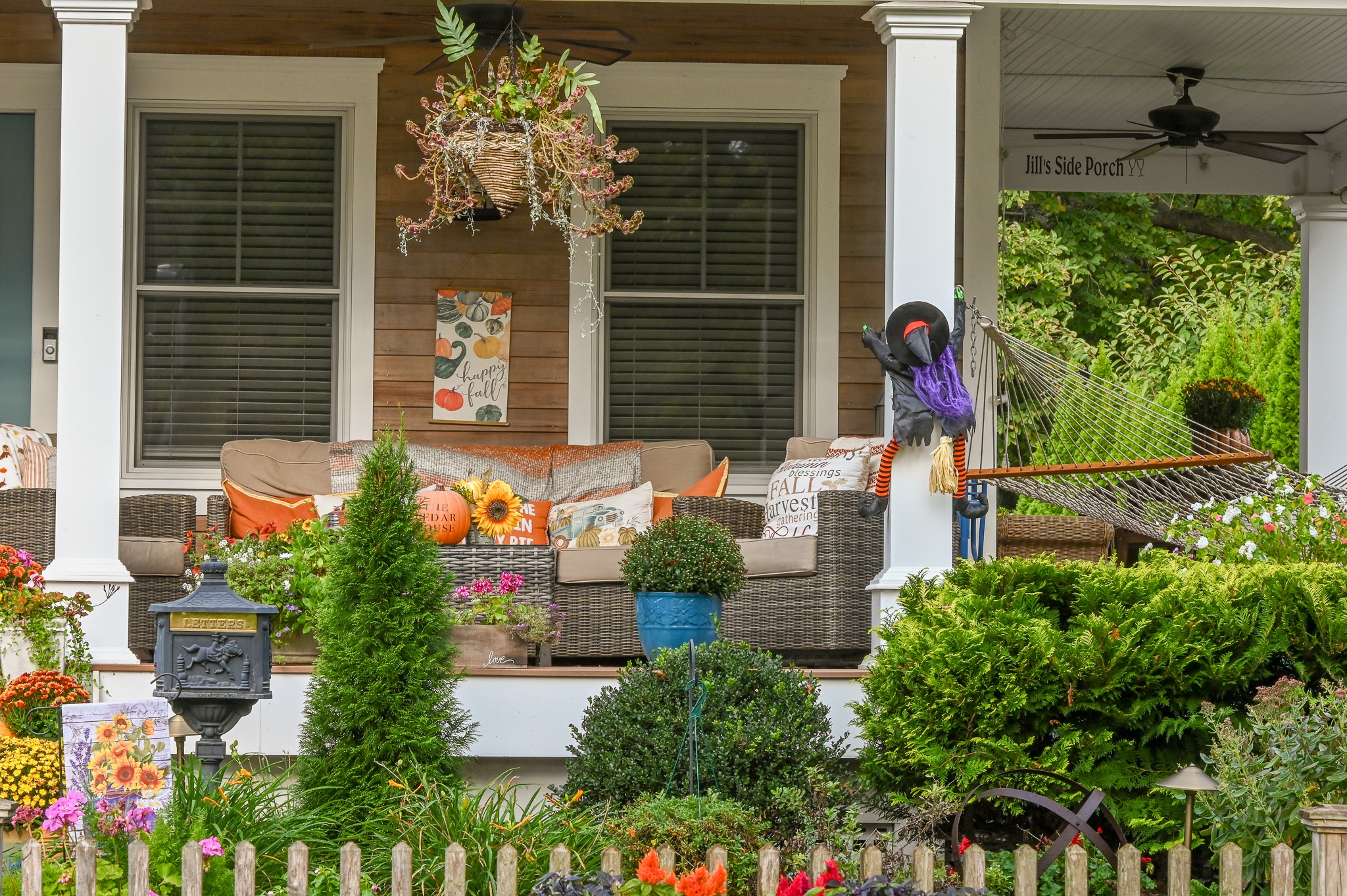 Fall Decorations on a front porch on Washington Street.