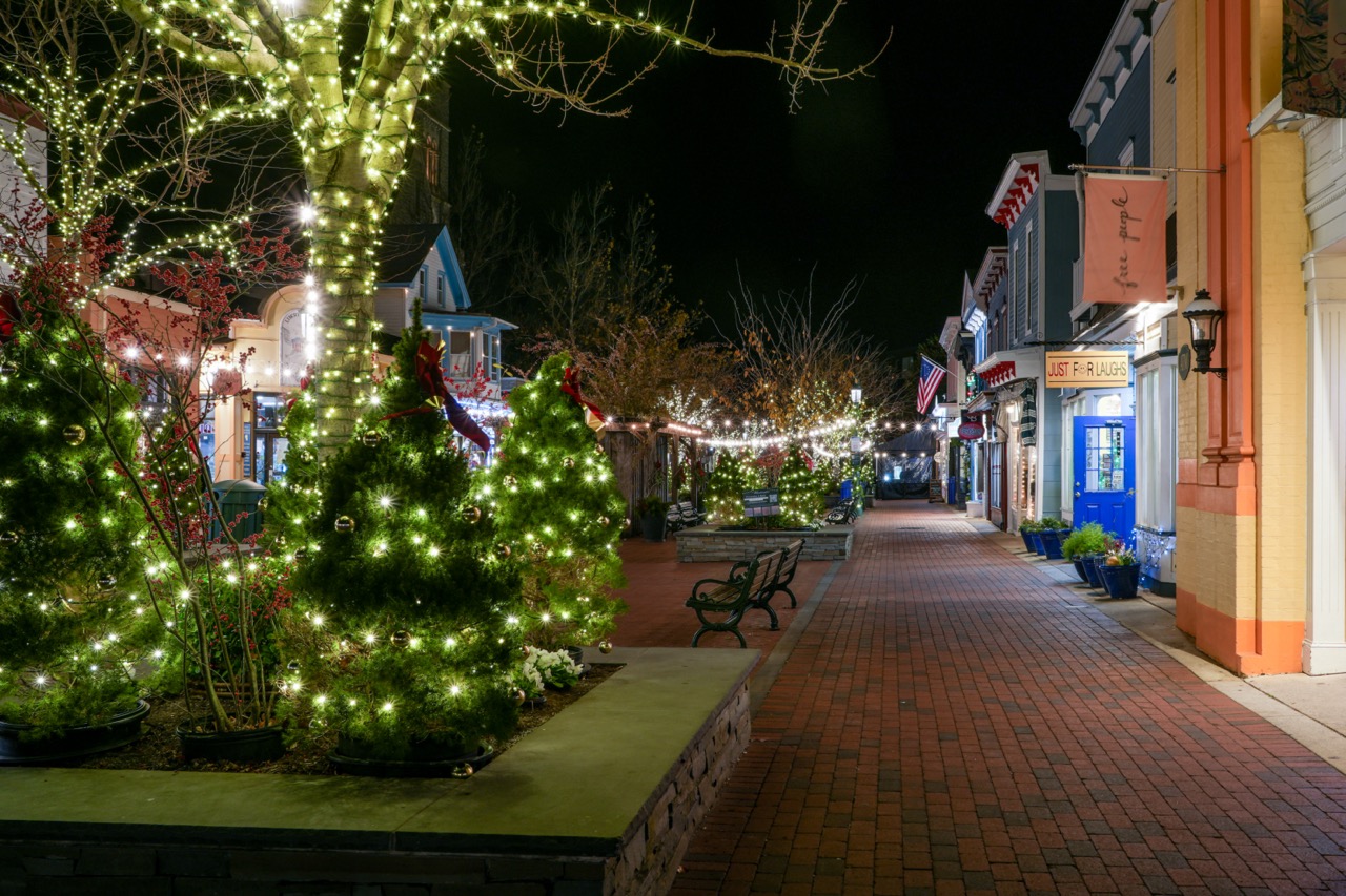 Washington Street Mall at night 