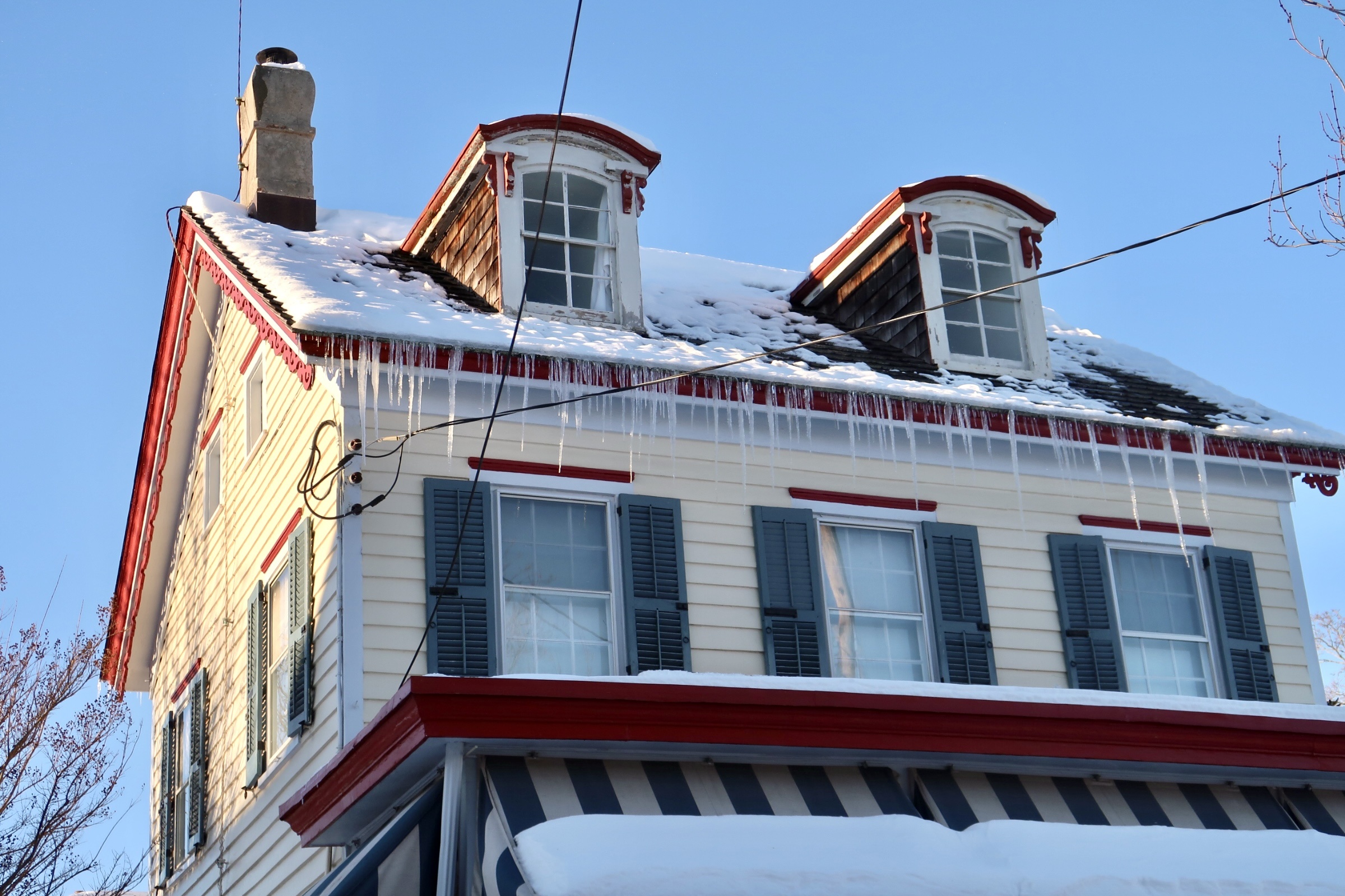 Icicles on house after January snow storm