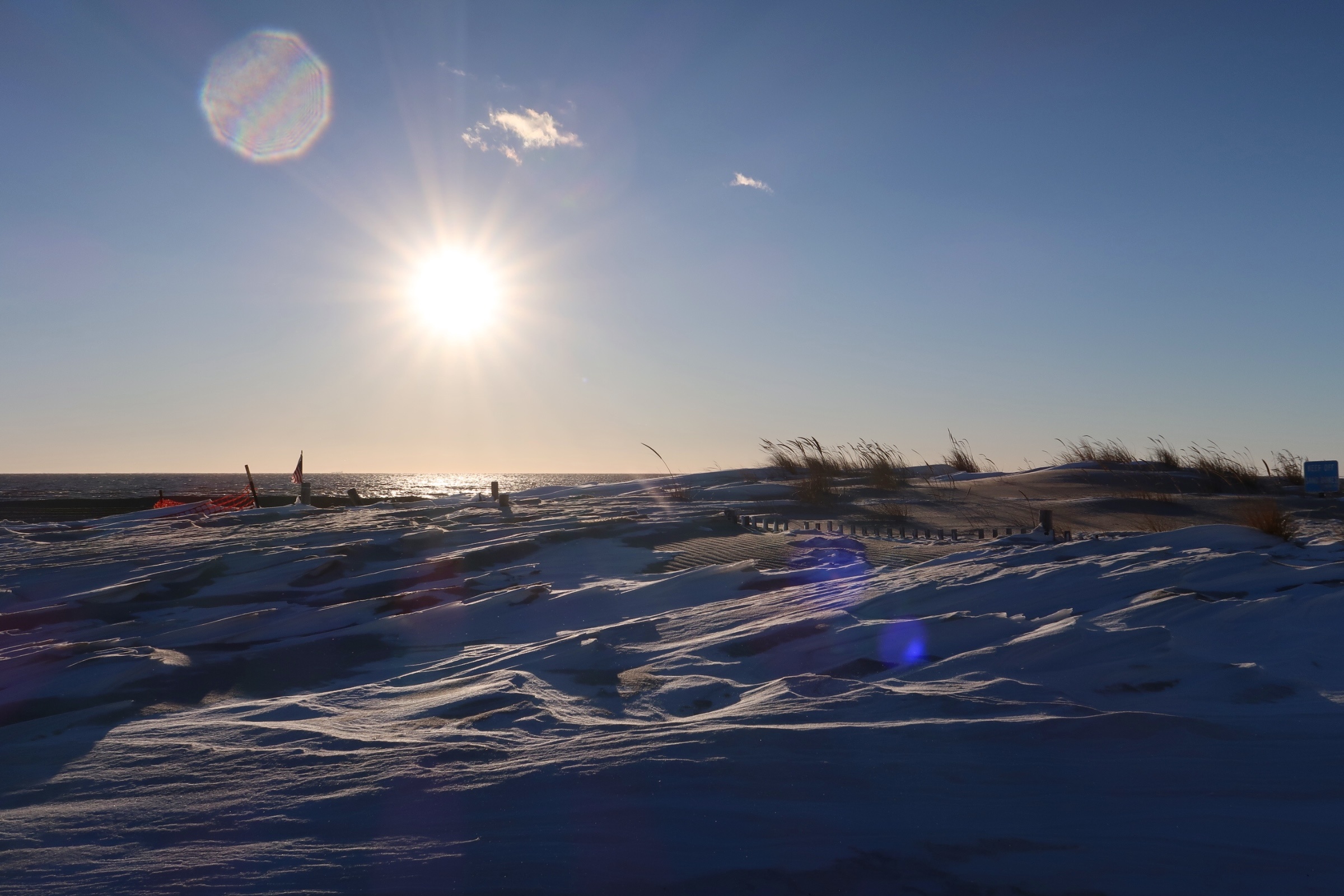 Snowy beach at the cove