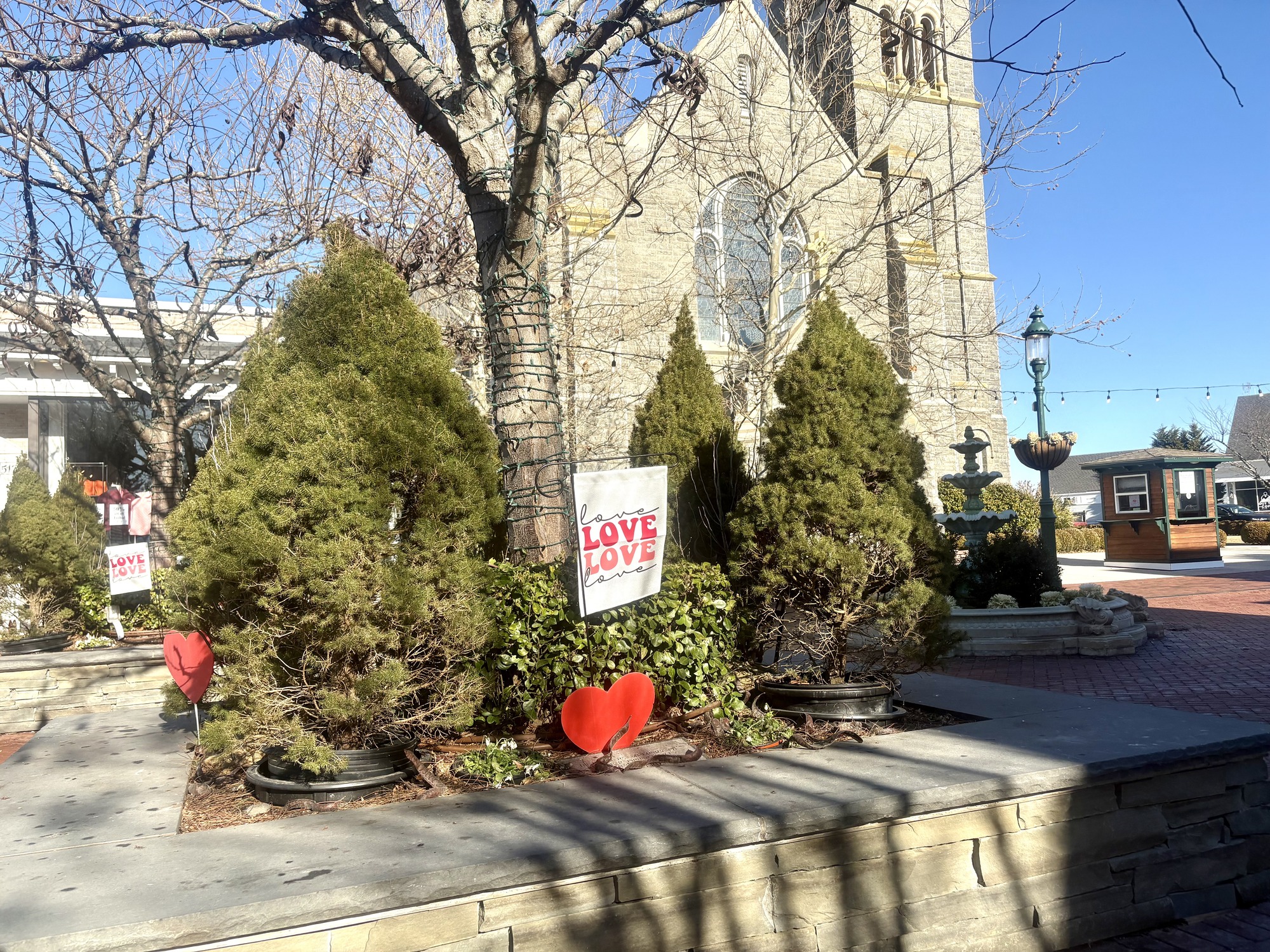 Valentines decor on the Washington Street Mall